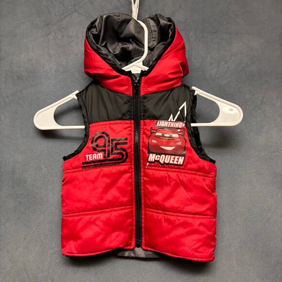 Lightning McQueen Hooded Puffer Vest 24 Months Disney Pixar Cars Cute Cozy Comfy - Picture 1 of 10
